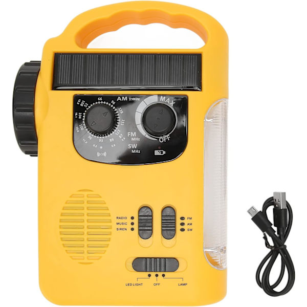 Håndsveiv Solradio, AM FM SW Nødradio med LED Lommelykt Leselys MP3-spiller