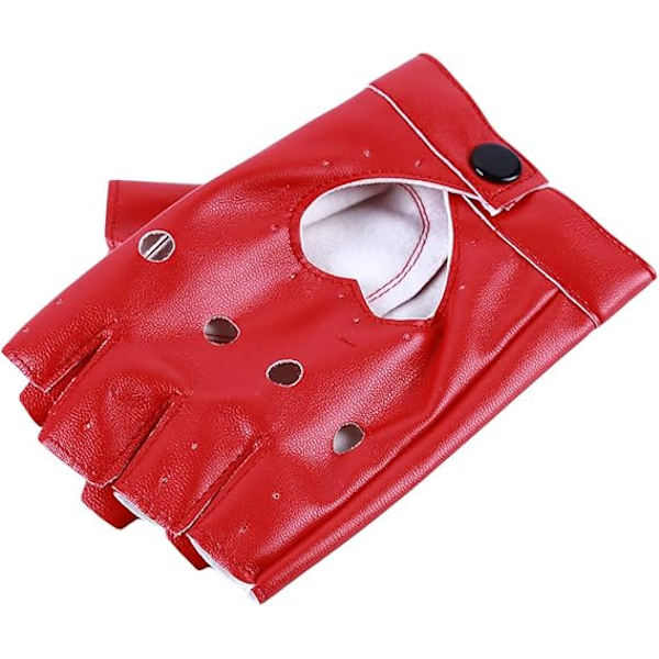 Fingerløse Biker Jazz Handsker - 80'er Stil Gothic Rød Kunstlæder Punk Biker Handsker med Hjerteudsnit til Kvinder og Børn Red