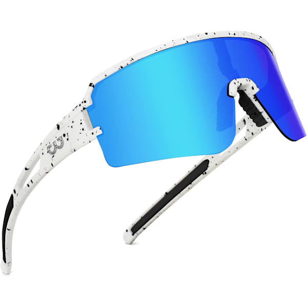 Polarisoidit pyöräilylasit miehille ja naisille, UV400-suoja, urheilulasit baseballin, juoksun jne. harrastuksiin White B&blue Lens