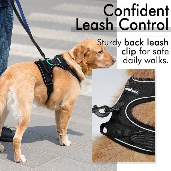 Anti-dragsele för hund, lättanpassad hundsele justerbar reflexsele med Easy Walk främre clipsele för medelstora, stora hundar, svart färg