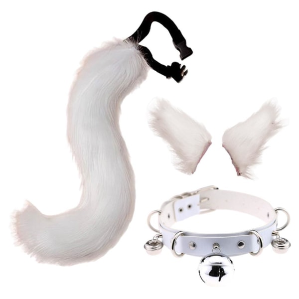 1/2/3/5 Faux Cat ører og halesett Halloween Fancy Dress Cosplay White 2PCS White