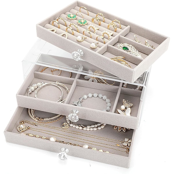 Smykkeæske, 3-skuffer organizer, smykkeæsker og arrangører med organizer, smykkeholder, transparent organizer