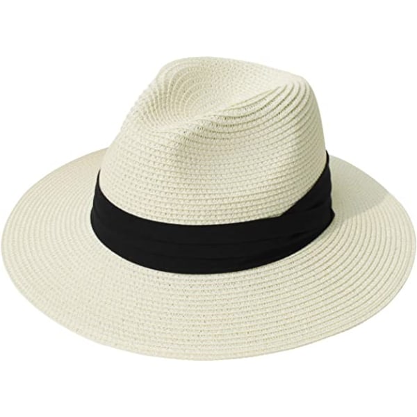 Kvinner Bred Brems Straw Panama Roll up Hat Beltespenne Fedora Beach Sun Hat
