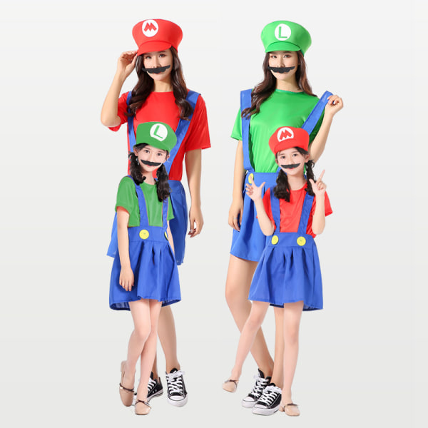 Mub- RS583 Mario-kläder för barn Super Mario-kostymer Halloween Cosplay Animedräkt Förälder-barn Rollspel Kostym Mario vuxna män Grön Mario adult men Green XL