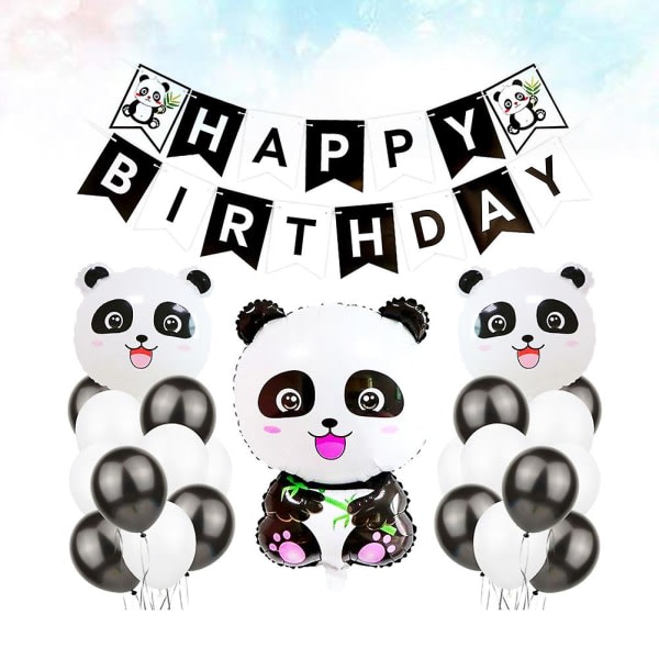 24 stk tegneseriepanda-temabanner Bedårende pandafolieballong bursdagsfestdekorasjoner for festutstyr(M)