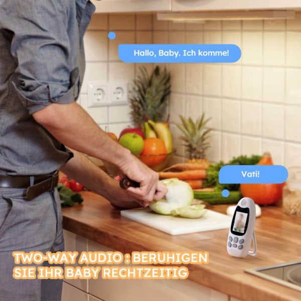 Babyalarm med kamera Bærbar 2,4 Ghz nattesyn video babyalarm Vox-funktion og intelligent standby Temperatursensor Intercom-system Vuggeviser Lang batterilevetid