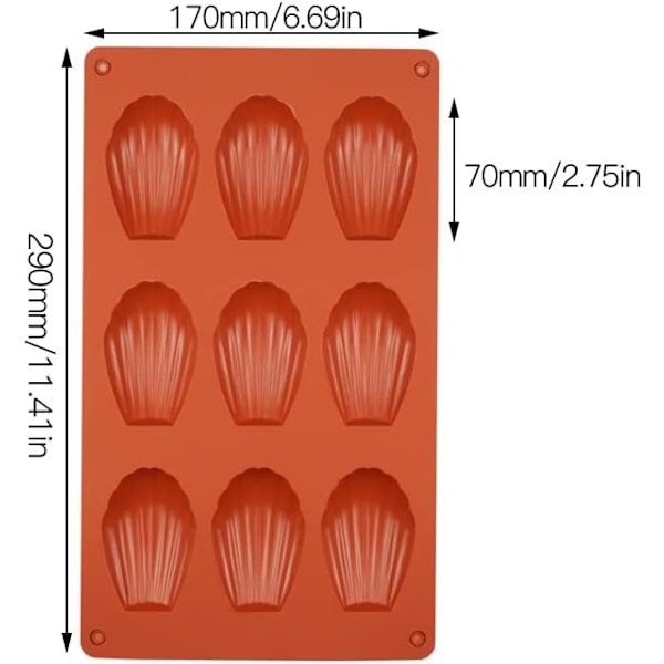 Rød - Silikon Madeleine-form, Madeleine-kakeform Mini Silikonform for kake, gele, mousse, sjokolade (sett med 2)