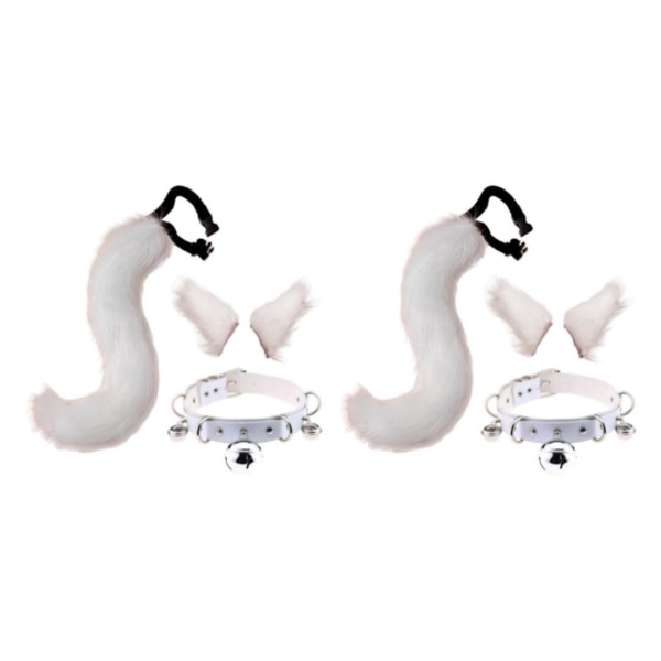 1/2/3/5 Faux Cat ører og halesett Halloween Fancy Dress Cosplay White 2PCS White