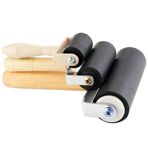 Pakke med 3 gummivalser for pressing, blekking og stempling, tilgjengelig i størrelsene 4 tommer, 2,4 tommer og 1,4 tommer