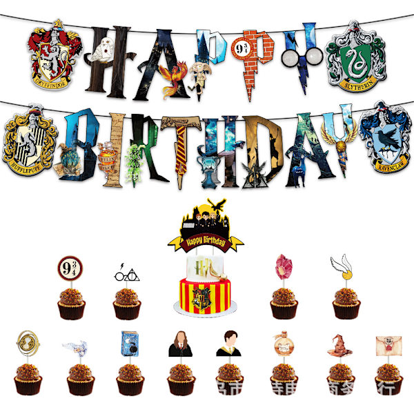 Harry Potter -aiheinen syntymäpäiväjuhlan koristetarvikkeet Ilmapallot Banner Kakunpäällinen Setti