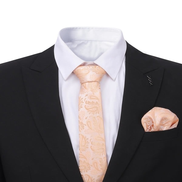 Allthemen Classic Jaquard mænds slips 7 cm til formelt møde Bryllup med lommetørklæde manchetknapper guld