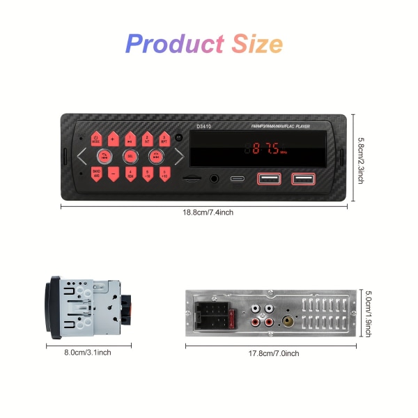 12V bilradiospiller Stereo FM MP3 USB SD AUX Audio