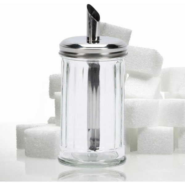 Klassisk Retro Cafe Glas Sukker Dispenser Pour Shaker Stor Rustfrit Stål