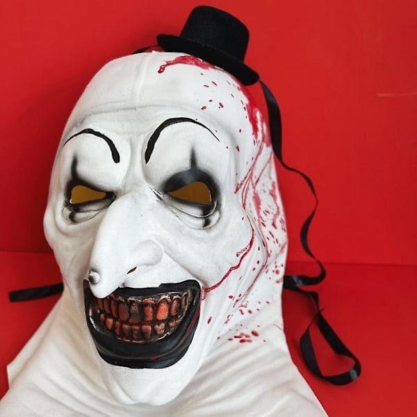 Klovni-naamio Verinen Terrifier Taide Cosplay Pelottava Kauhu Demoni Paha Joker Hat Latex Kypärä Halloween-asu Tarvikkeet Juhliin White