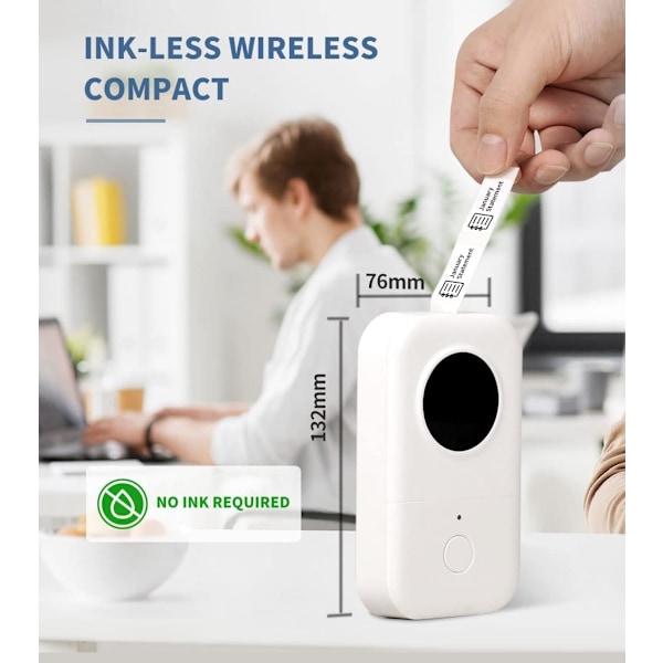 D30 Etiketprinter, Bluetooth Trådløs Mini Lomme Smartphone Genopladelig Etiketprinter Kompatibel med iPhone/Android, til Hjemmekontor Etiketprinter (Hvid) White