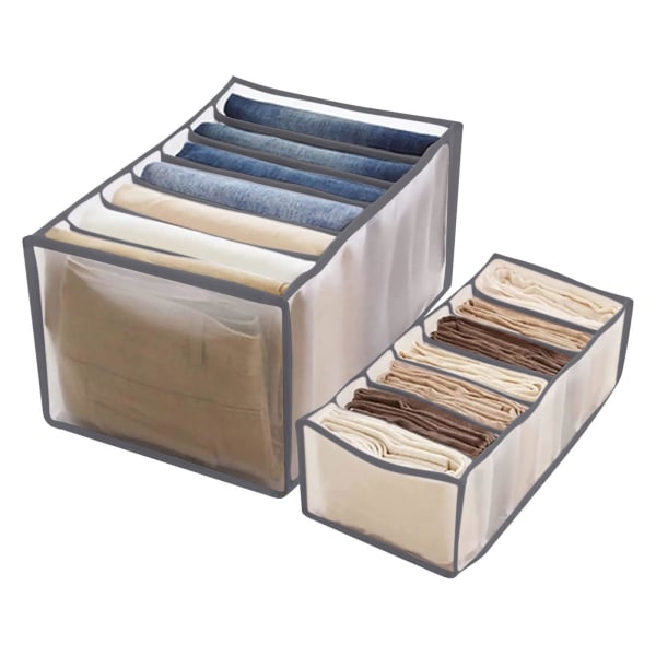 2pc 7 Grids Washable Wardrobe Clothes Organizer Jeans Leggings Compartment Storage Box (36x17x12cm)/(36x25x20cm)