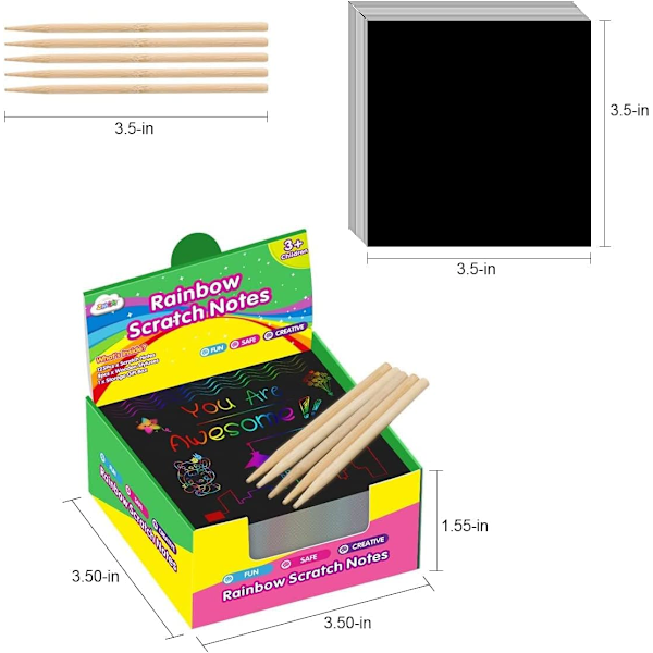 Rainbow Scratch Mini Art Notes - 100 Magic Scratch Note Pads Cards Sheets for Kids Black Scratch Crafts Arts DIY Party Favor Supplies Kit Birthday