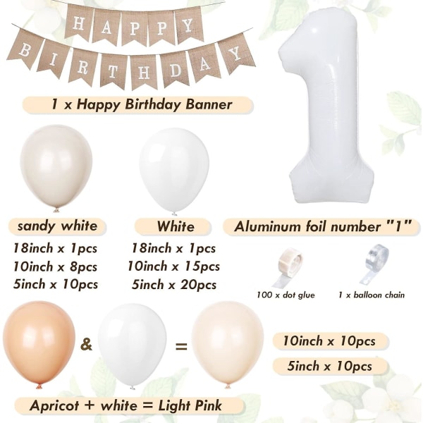 Ballonggirlander for 1-årsdag, dekorasjon til babyshower og bursdagsfest