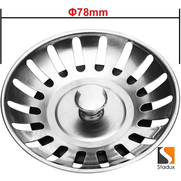 Kjøkkenvask sil i rustfritt stål, diameter: 78mm