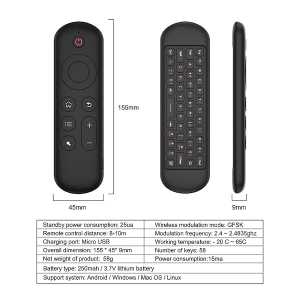 M5 Ir 2.4g Ilmahiiri Kaukosäädin Kosketuslevy Android TV Box PC Mini Langaton Näppäimistö Lentävä Hiiri (värillinen taustavalo)