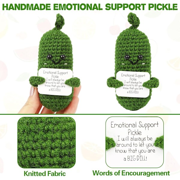 Håndlavet Følelsesmæssig Støtte Agurk Gave, Agurk Hæklet Inspirerende Gaver med Træbase, Sød Strikket Agurk Sjov Pickle (Følelsesmæssig Pickle)