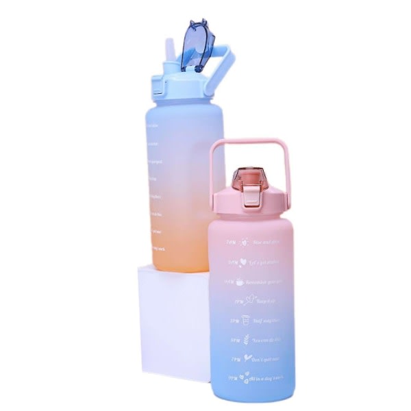 1 vandflaske 2 liter stor kapacitet Gratis motiverende med tidsmarkør Fitness Plastkopper Udendørs gym Drikke Grøn Gradient