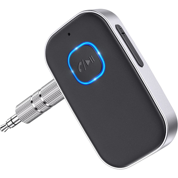 Bluetooth-modtager til bil, støjreducerende 3,5 mm AUX Bluetooth-billader, håndfri opkald, 16 timers batterilevetid - Sort+Sølv