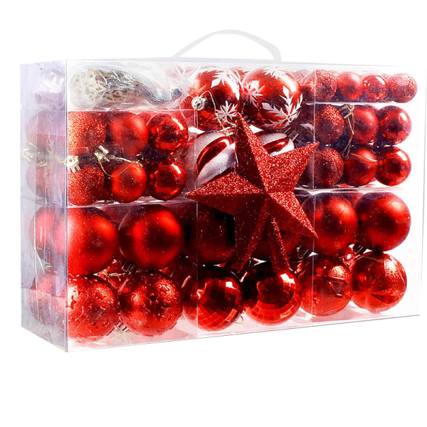 145-pack röda och vita julgranskulor - sprängsäkra julgranskulor i plast Juldekorationer - gnistrande glitter julgranskulor
