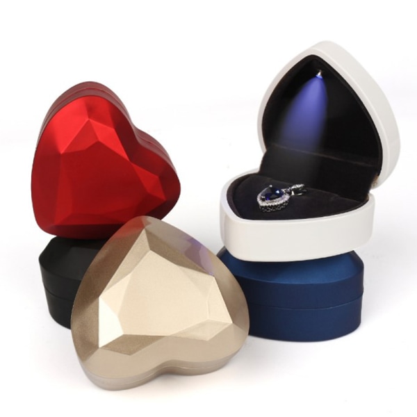 1. Hjerteform LED-lys Ringholdereske Forslag Bryllupsforbud Gull Gold Ring box