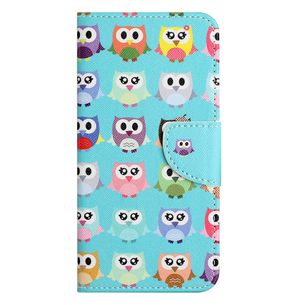 Läderplånboksfodral för Nokia C32/C22, Korstexturerat mönstertryck på telefonfodral Owls