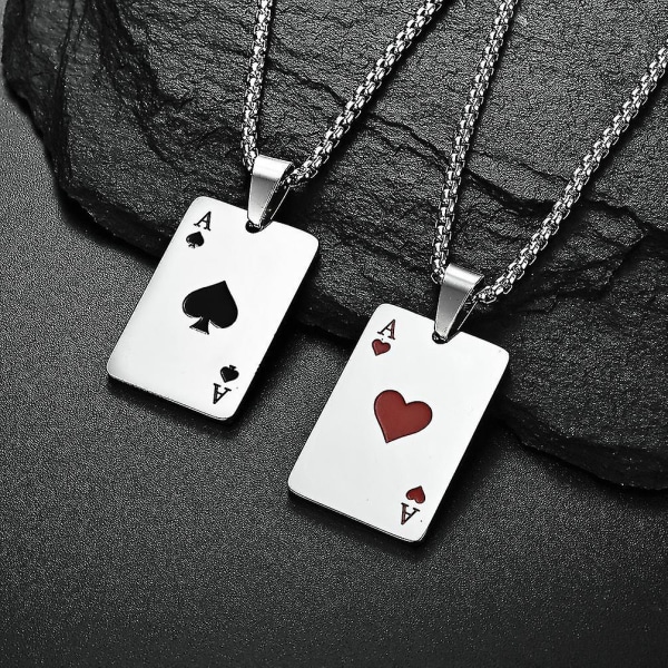 Rostfritt stål Hearts Card Poker Hänge Herr Dam Halsband