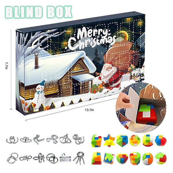2023 Christmas Brain Teaser Puslespil Adventskalender Xmas Countdown Gave Blindkasse Fantastisk udfordringslegetøj til teenagere Børn Voksne