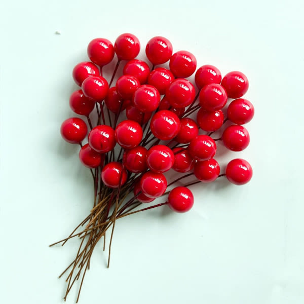 Røde kunstige kristtornbær - 150 stk - Julekranspynt