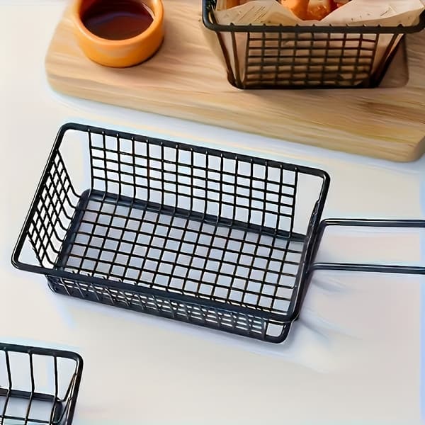 2-pack frityrkorgar i rostfritt stål med displayställ, kraftig pulverlackerad