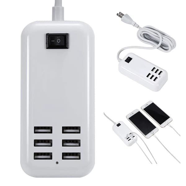 Strømforsynet USB-hub, aluminium 6-ports USB-strøm med ekstern