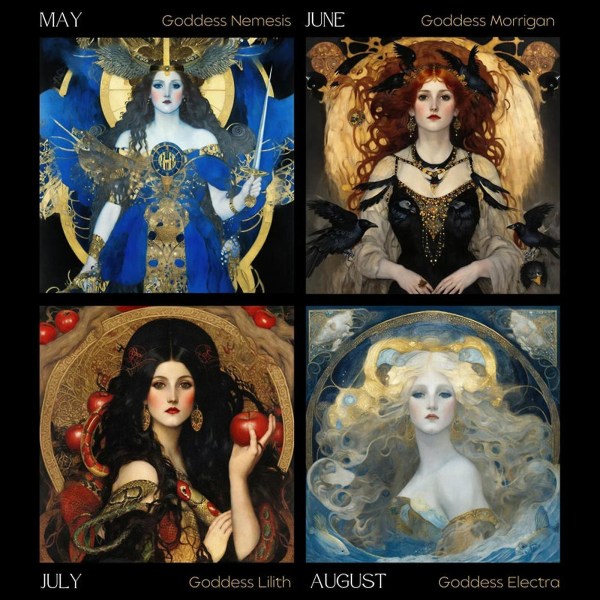 Dark Goddess 2024 Lunar Calendar Veggkalender Middelalderkalendere Kontorhjem
