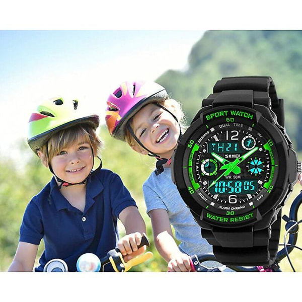 Digitala klockor för barn pojkar - 50 m vattentät utomhussport analog watch med larm/timer/dubbel tidszon/led-ljus