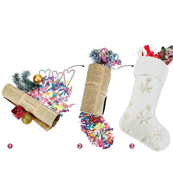 2-pack snövita julstrumpor med broderade snöflinga hängande för julfestdekoration guld