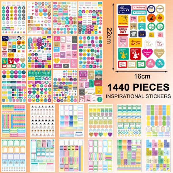 Bullet Journal Stickers, 24 ark/1400+ Planner Stickers Sæt, Scrapbook Stickers Bullet Journal til dagbog, kalender, organizer - Bullet Journal_xx