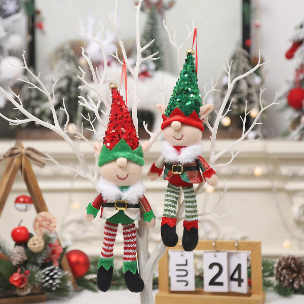 Sett med 2 julenisser, mininisser, Grinch Kids plysjleketøy, vårsommerdekorasjon - nissefigur - plysjdekorasjon - til hjemmet, kjøkken
