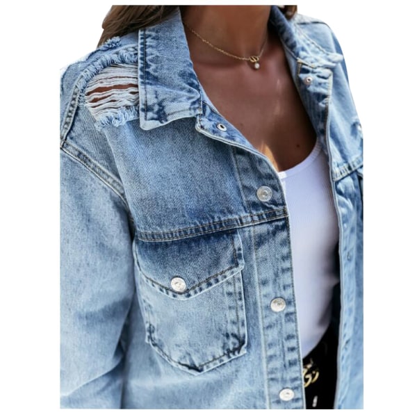 Kvinners løs denimjakke Denimjakker Casual Topp M