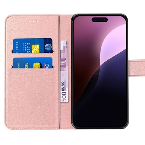 Hærdet Glas + Etui til iPhone 16 Pro, Ridsefast Læderlook Wallet Etui Pink