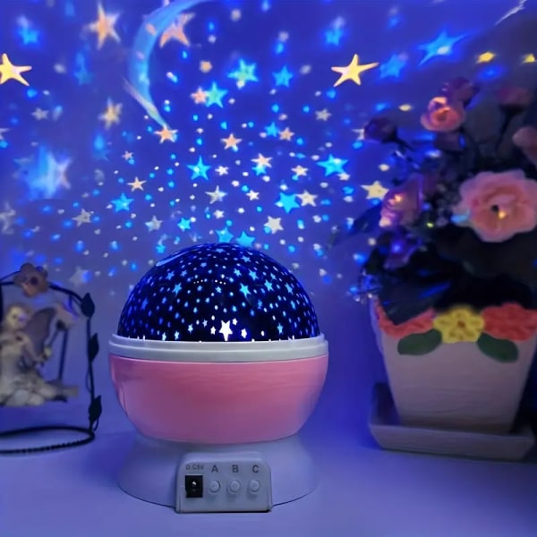 Lysende lampe, Star Night Light, 360° Roterende Moon Star Projektor Skrivebordslampe