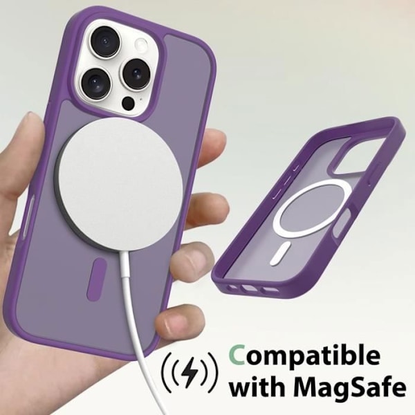 Etui til iPhone 16 Pro med magnetisk ring, silikonbeskyttelse og støtsikker PC gjennomsiktig matt mørk lilla