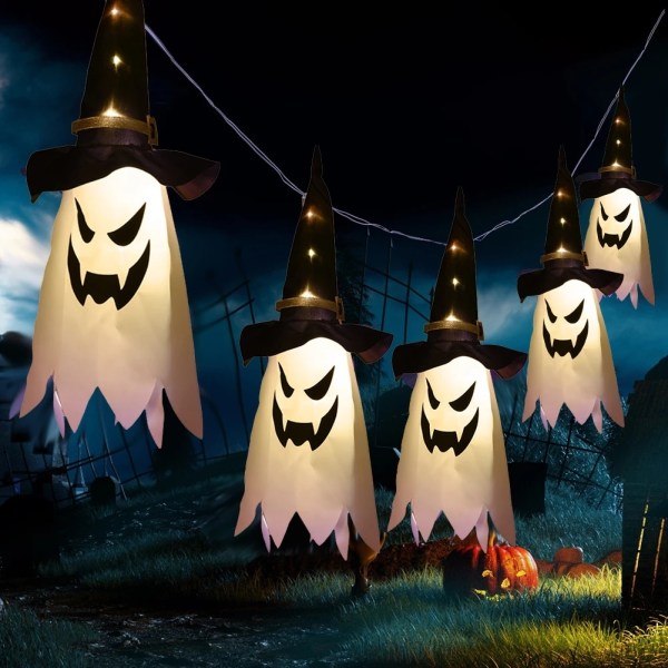 Halloween LED blinkande ljus hängande spöke Halloween festklänning lysande trollkarl hattlampa skräck rekvisita hem bar dekoration