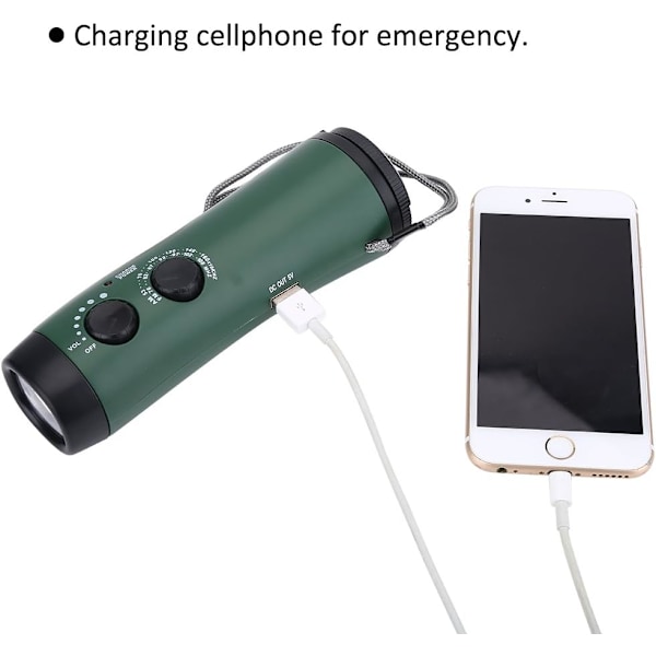 Outdoor Bärbar LED Handvev Ficklampa Nödradio Fackla Telefonladdare Grön
