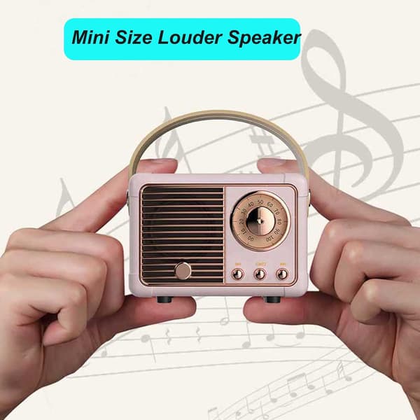 Bärbar trådlös Bluetooth-högtalare i vintagestil, rosa retro heminredning