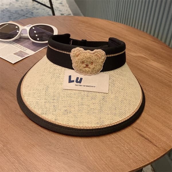Söt solhatt för barn med stor brätte, för sommarutflykter, Candy Bear - Khaki