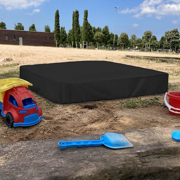 Sandkassedeksel Vanntett Støvtett UV-beskyttelse Firkantet deksel med snøring for sandkasse, leker og møbler black 200*200*20cm