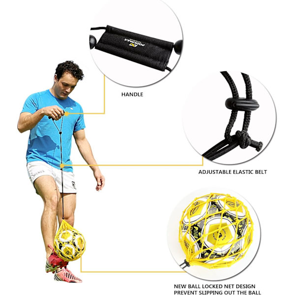 PodiuMax Håndholdt Fodbold Kick Trainer med Ny Bold Låst Net Design, Fodbold Bold Bungee Elastisk Træning Jonglering Net (Passer til Bold Størrelse 3, 4, 5)